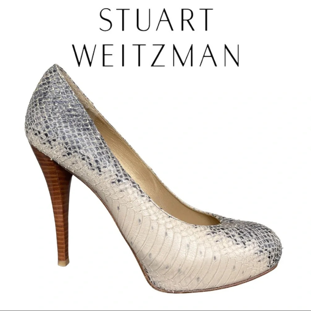 Stuart Weitzman Two Tone Python Embossed Leather Platform Pump 7.5 - Picture 2 of 10